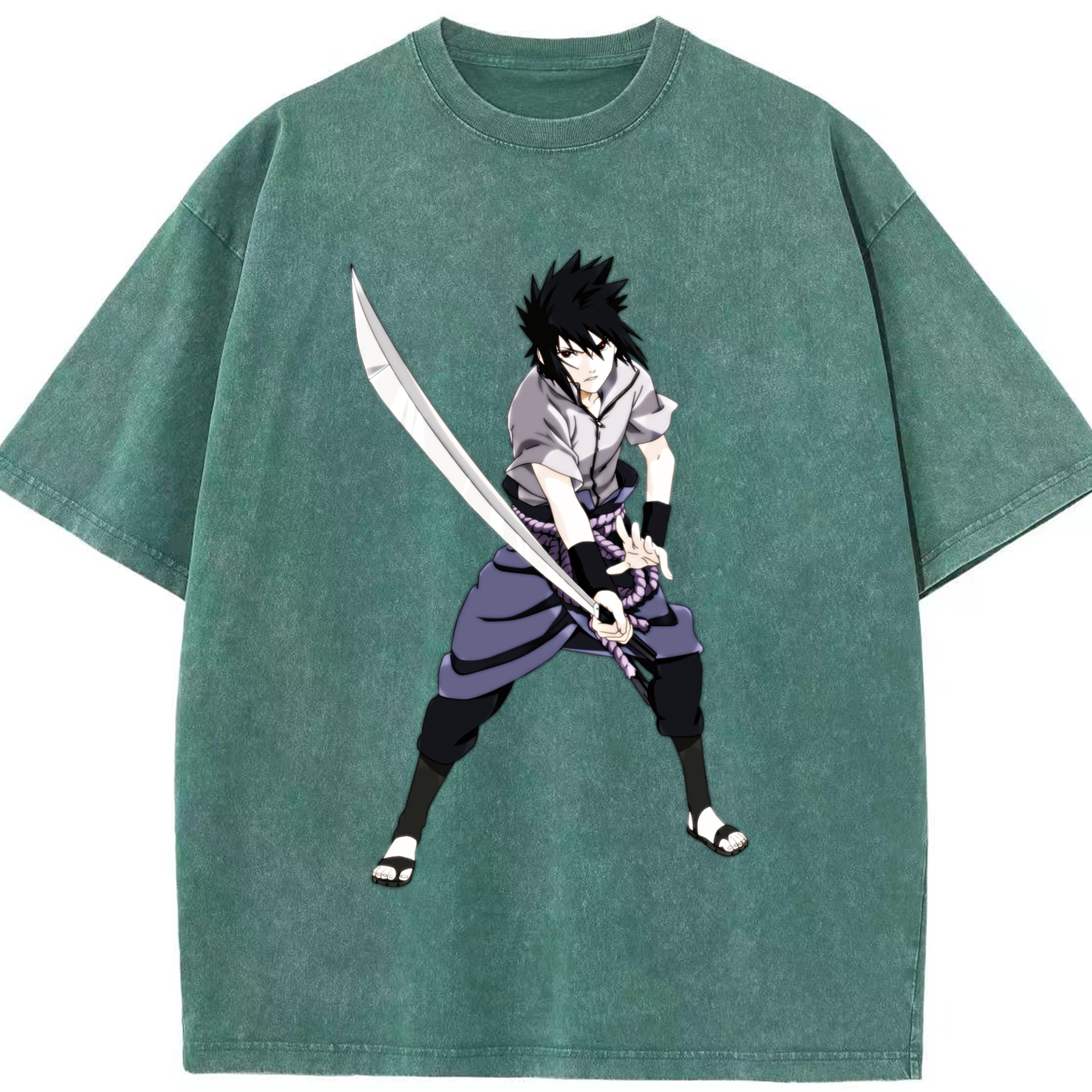 （画像用） NARUTO -ナルト- うちは サスケ Uchiha Sasuke 綿100% ヴィンテージ風 半袖Tシャツ（フロントプリント）
